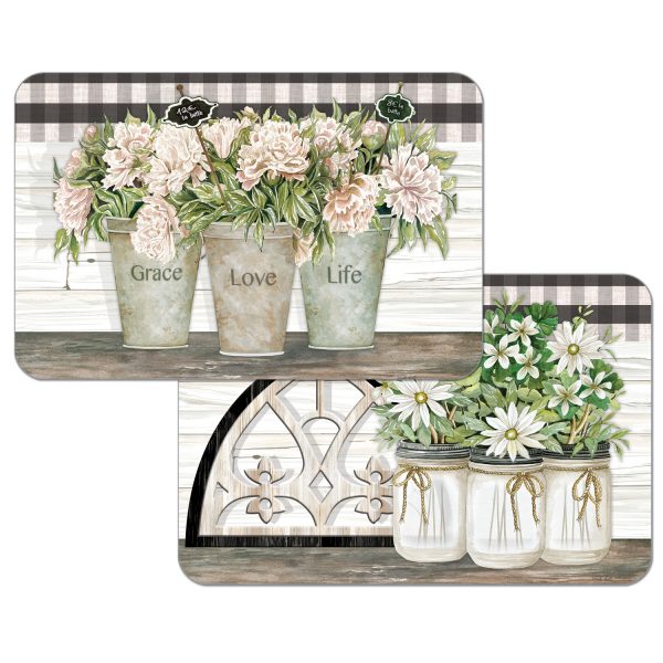 ! - Floral 4 Reversible Plastic Placemats Vintage Farmhouse ! - Floral 4 Reversible Plastic Placemats Vintage Farmhouse